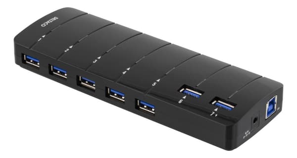 DELTACO USB 3.0 hubb, 7xTyp A ho, nätadapter, svart (UH-723)