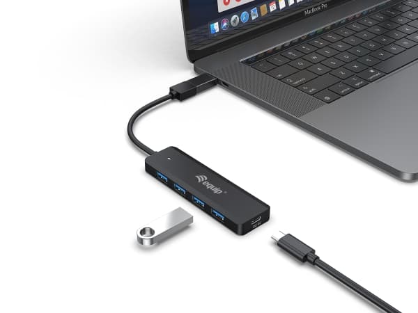 Equip 4-Port USB 3.0 Hub mit USB-C Adapter, svart