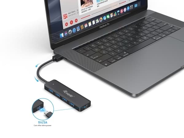 Equip 4-Port USB 3.0 Hub mit USB-C Adapter, svart