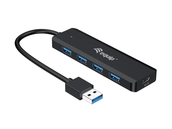 Equip 4-Port USB 3.0 Hub mit USB-C Adapter, svart
