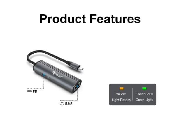 Equip 133486, USB Type-C, 100 W, 10,100,1000 Mbit/s, Svart, Grå, RJ-45, USB 3.2 Gen 1 (3.1 Gen 1) Type-C, Gjuten aluminium