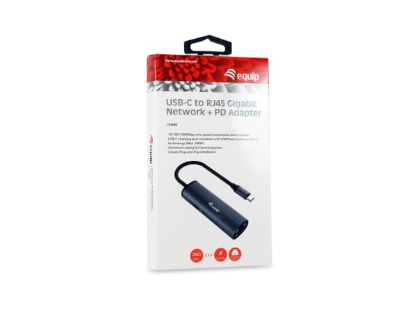 Equip 133486, USB Type-C, 100 W, 10,100,1000 Mbit/s, Svart, Grå, RJ-45, USB 3.2 Gen 1 (3.1 Gen 1) Type-C, Gjuten aluminium