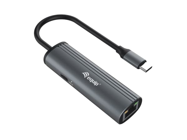 Equip 133486, USB Type-C, 100 W, 10,100,1000 Mbit/s, Svart, Grå, RJ-45, USB 3.2 Gen 1 (3.1 Gen 1) Type-C, Gjuten aluminium