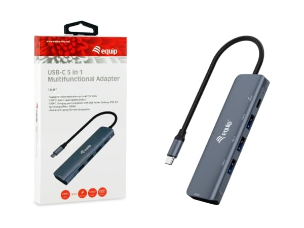 Equip 133487, USB 3.2 Gen 1 (3.1 Gen 1) Type-C, HDMI, USB 3.2 Gen 1 (3.1 Gen 1) Type-A, USB 3.2 Gen 1 (3.1 Gen 1) Type-C, 5000 Mbit/s, 4096 x 2160 pi