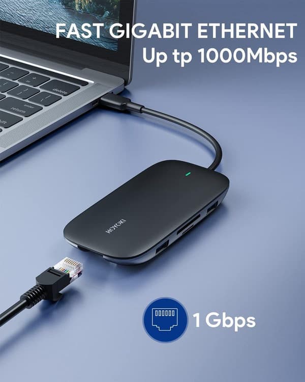 USB Hub med Ethernet, HDMI, USB 3.0, USB-C, SD & Mikro SD