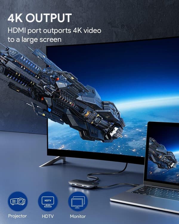 USB Hub med Ethernet, HDMI, USB 3.0, USB-C, SD & Mikro SD