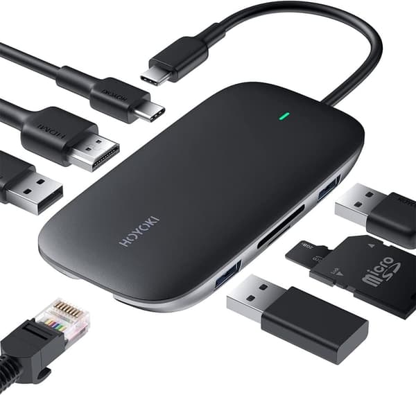 USB Hub med Ethernet, HDMI, USB 3.0, USB-C, SD & Mikro SD