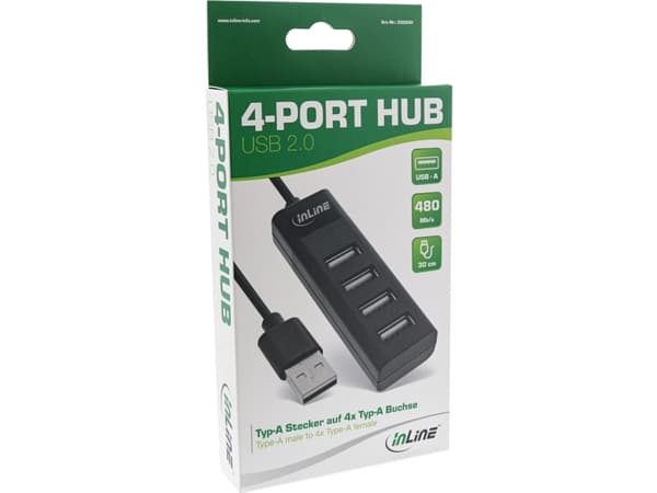 InLine 33293H, USB 3.2 Gen 1 (3.1 Gen 1) Type-A, USB 2.0, 480 Mbit/s, Svart, Plast, 1 styck
