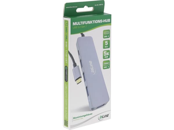 InLine 33271L, USB 2.0 Type-C, USB 3.2 Gen 1 (3.1 Gen 1) Type-A, USB 3.2 Gen 1 (3.1 Gen 1) Type-C, 5000 Mbit/s, Grå, Gjuten aluminium, 87 W