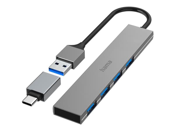Hama Prime Line - Hubb - ultra slim - skrivbordsmodell - med USB-C adapter