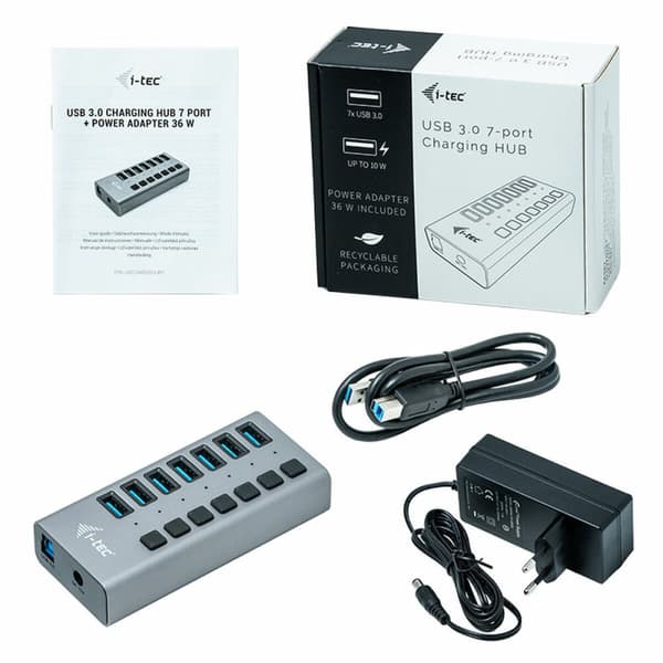 USB Hub i-Tec U3CHARGEHUB7 Grå