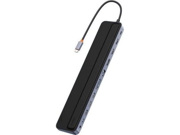 Hub 12w1 Baseus EliteJoy Gen2-serien USB-C do 2xHDMI+ 3xUSB 3.0+ PD+ DP+ SD/TF+ RJ45+Type-C+ 3,5 mm (mørk grå)