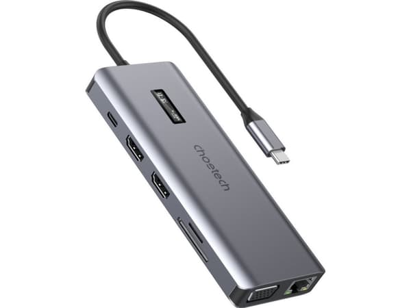 Choetech USB HUB 12in1 Choetech HUB-M26 USB-C till USB-C+ USB-A+ HDMI+ VGA+ AUX+ SD+ TF adapter (grå)