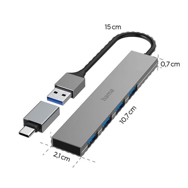HAMA Hubb USB-A 3.2 4x-Portar 5 Gbit/s USB-C-Adapter