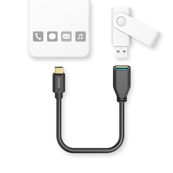 Sovitinkaapeli USB OTG USB-C USB-A Musta