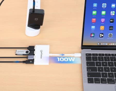 Manhattan 168434, USB 3.2 Gen 1 (3.1 Gen 1) Type-C, USB 3.2 Gen 1 (3.1 Gen 1) Type-A, USB 3.2 Gen 1 (3.1 Gen 1) Type-C, 5000 Mbit/s, Valkoinen, Akryy