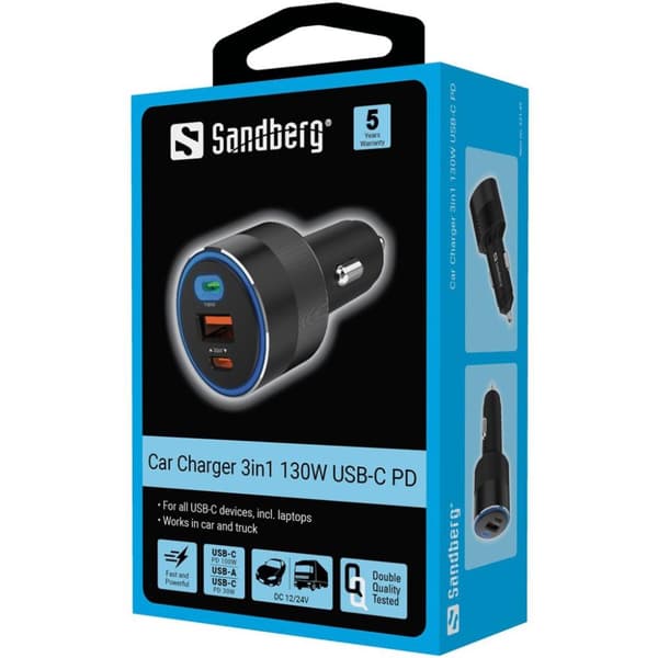 Sandberg Biloplader 3i1 130W USB-C PD