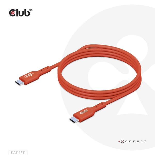 CLUB3D USB2 Type-C kaksisuuntainen USB-IF-sertifioitu kaapeli data 480 Mb, PD 240W (48V/5A) EPR M/M 4m / 13,13ft