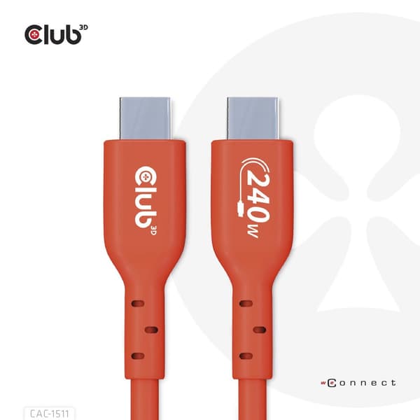 CLUB3D USB2 Type-C kaksisuuntainen USB-IF-sertifioitu kaapeli data 480 Mb, PD 240W (48V/5A) EPR M/M 4m / 13,13ft