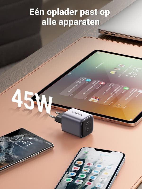 Ugreen 90573 Nexode 45W GaN Mini USB-C oplader Sort, Grå