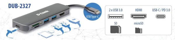 D-Link 6-i-1 USB-C Hub med HDMI/kortläsare/strömförsörjning DUB-2327