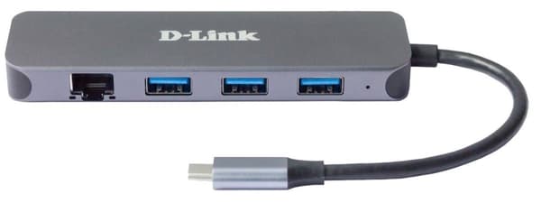 D-Link 5-i-1 USB-C Hub med Gigabit Ethernet/strømforsyning DUB-2334