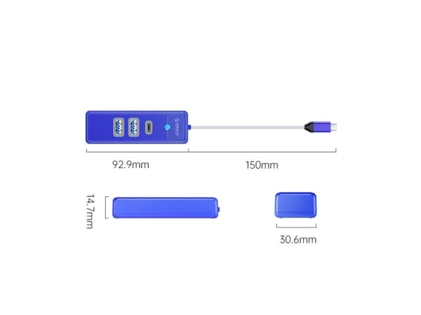 ORICO HUB USB-C 2X USB-A 3.1 + USB-C, BLÅ
