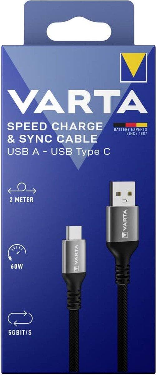 Varta Speed Charge & Sync-kabel USB-A till USB-C svart 2m 60W (57935 101 111)