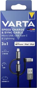 Miniatyrbild 3 av 4: Varta Speed Charge & Sync Kabel 3in1 USB-A till Light./Mic./USB-C (57937 101 111)
