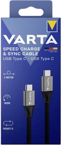 Miniatyrbillede 4 af 4: Varta Speed Charge & Sync kabel USB-C til USB-C sort 2m 100W (57936 101 111)