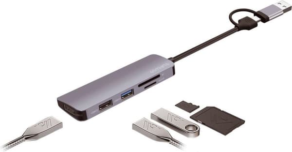 4smarts 469630 - USB 3.2 Gen 1 (3.1 Gen 1) Typ-A + Typ-C - USB 2.0 - USB 3.2 Gen 1 (3.1 Gen 1) Typ-A - MicroSD (TransFlash) - SD - 5000 Mbit/s - Grå -