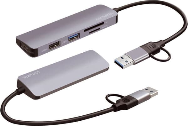4smarts 469630 - USB 3.2 Gen 1 (3.1 Gen 1) Typ-A + Typ-C - USB 2.0 - USB 3.2 Gen 1 (3.1 Gen 1) Typ-A - MicroSD (TransFlash) - SD - 5000 Mbit/s - Grå -