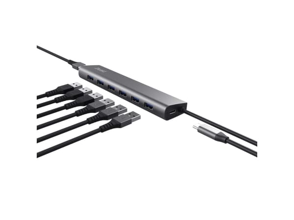 Trust Halyx - Hubb - 7 x USB 3.2 Gen 1 + 1 x USB-C (strömgenomströmning) - skrivbordsmodell
