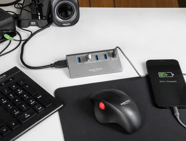 Delock - Hubb - 10 Gbps, + 1 Fast Charging Port incl. Power Supply - 4 x USB 3.2 Gen 2 - skrivbordsmodell