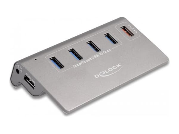 Delock - Hubb - 10 Gbps, + 1 Fast Charging Port incl. Power Supply - 4 x USB 3.2 Gen 2 - skrivbordsmodell
