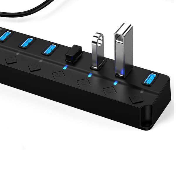 INF USB splitter USB 3.0 hub 5 Gbps 7-ports individuelle LED tænd/sluk-knapper