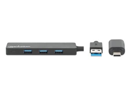Manhattan 180863, USB 3.2 Gen 1 (3.1 Gen 1) Type-A + Type-C, USB 3.2 Gen 1 (3.1 Gen 1) Type-A, 5000 Mbit/s, Svart, Akrylnitrilbutadienstyren (ABS), R