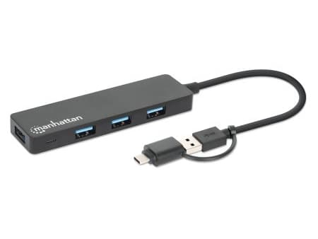 Manhattan 180863, USB 3.2 Gen 1 (3.1 Gen 1) Type-A + Type-C, USB 3.2 Gen 1 (3.1 Gen 1) Type-A, 5000 Mbit/s, Svart, Akrylnitrilbutadienstyren (ABS), R