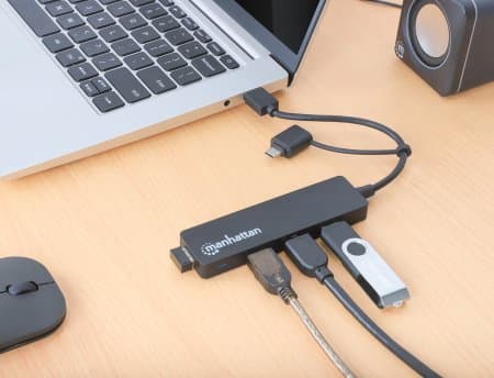Manhattan 180863, USB 3.2 Gen 1 (3.1 Gen 1) Type-A + Type-C, USB 3.2 Gen 1 (3.1 Gen 1) Type-A, 5000 Mbit/s, Svart, Akrylnitrilbutadienstyren (ABS), R
