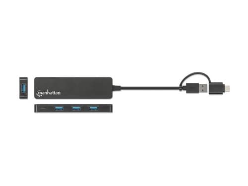 Manhattan 180863, USB 3.2 Gen 1 (3.1 Gen 1) Type-A + Type-C, USB 3.2 Gen 1 (3.1 Gen 1) Type-A, 5000 Mbit/s, Svart, Akrylnitrilbutadienstyren (ABS), R