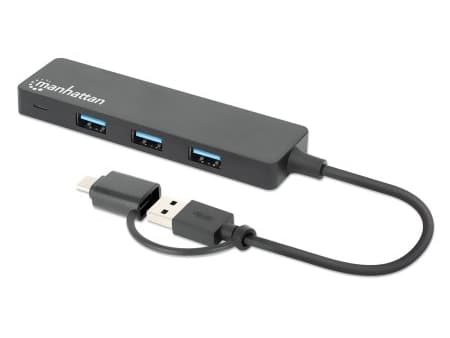 Manhattan 180863, USB 3.2 Gen 1 (3.1 Gen 1) Type-A + Type-C, USB 3.2 Gen 1 (3.1 Gen 1) Type-A, 5000 Mbit/s, Svart, Akrylnitrilbutadienstyren (ABS), R