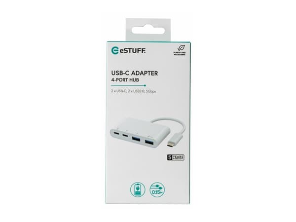 eSTUFF - Hubb - USB-C, 2x USB 3.0, 2x USB-C 3.1 - 4 x USB 3.2 Gen 2 - skrivbordsmodell