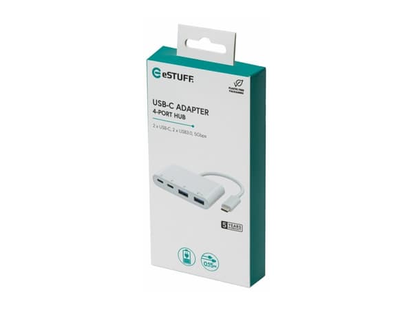 eSTUFF - Hubb - USB-C, 2x USB 3.0, 2x USB-C 3.1 - 4 x USB 3.2 Gen 2 - skrivbordsmodell