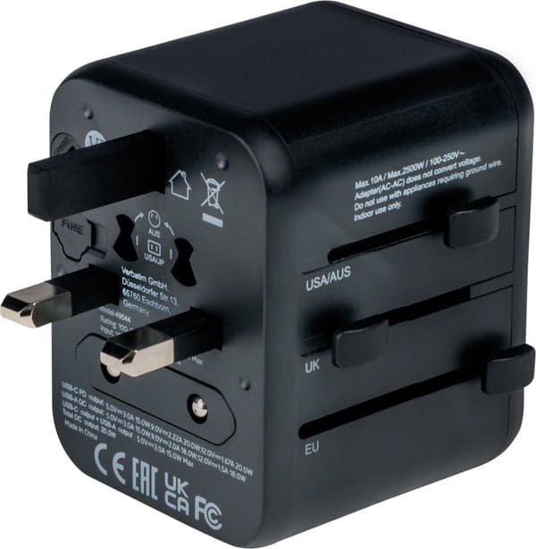 Verbatim UTA-02 Universal Travel Plug & USB-C/A laturi 20 W (49544)