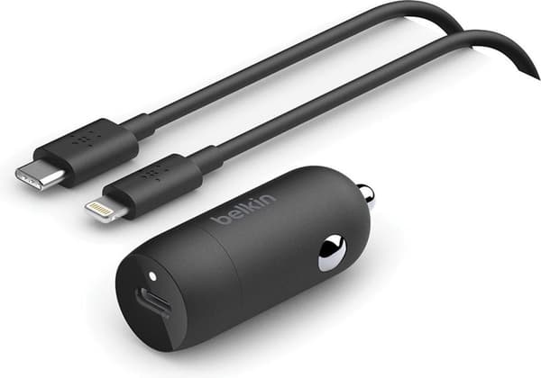 Belkin dubbel USB-C billaddare inkl Lightning, 1m, svart (CCA004bt1MBK-B5)