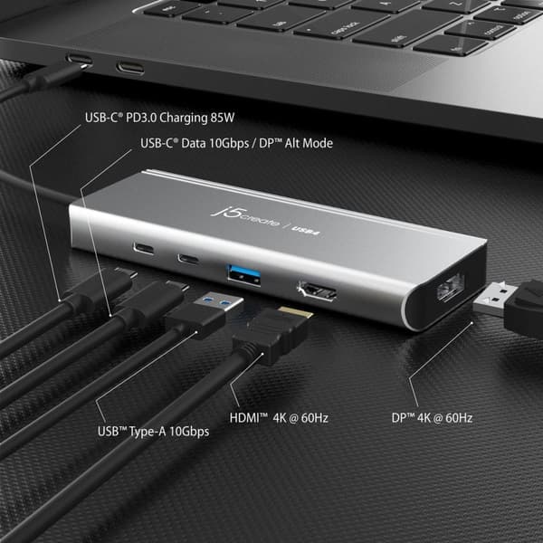 j5create JCD401-N USB4 dubbla 4K multiport-hubb
