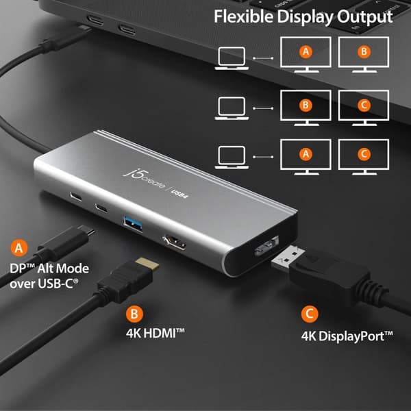 j5create JCD401-N USB4 dubbla 4K multiport-hubb