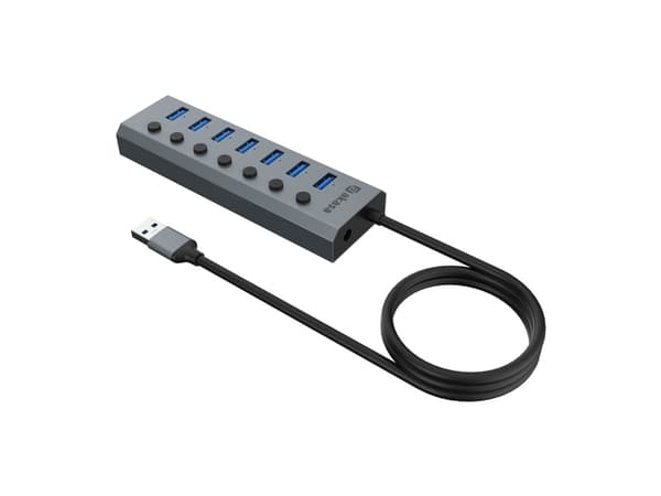 USB HUB Akasa AKASA Hub 7 in 1, USB-A 3.2 Gen 1, harmaa