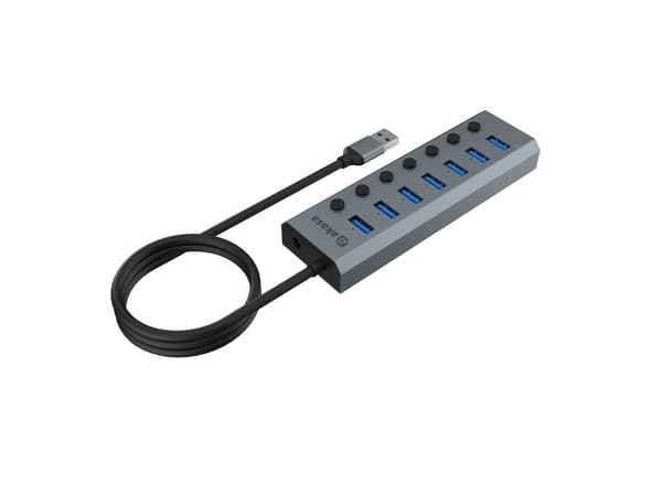 USB HUB Akasa AKASA Hub 7 in 1, USB-A 3.2 Gen 1, harmaa