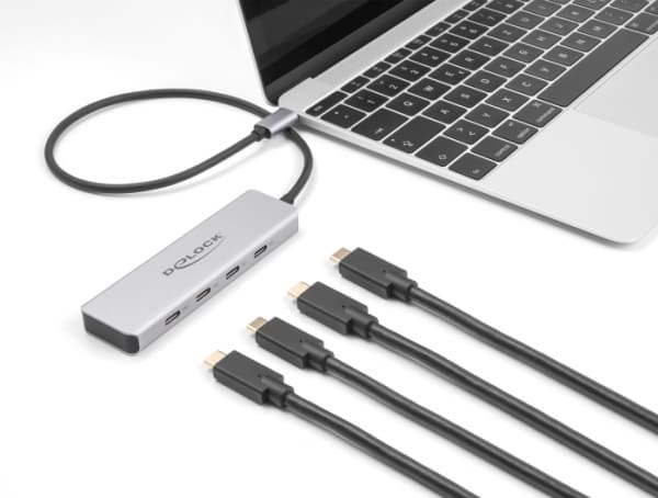 Delock - Hubb - 10 Gbps, with 35 cm connection cable - 4 x USB-C - skrivbordsmodell